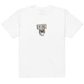 White t-shirt with a pug graphic and 'My child is a pug' sign on a white background