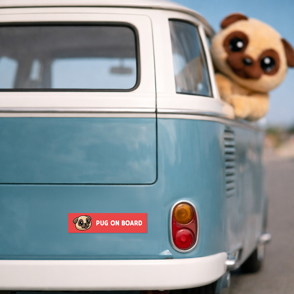 'PUG ON BOARD' – Bumper Sticker