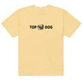 Yellow t-shirt with 'Top Dog' text and dog graphic on a white background